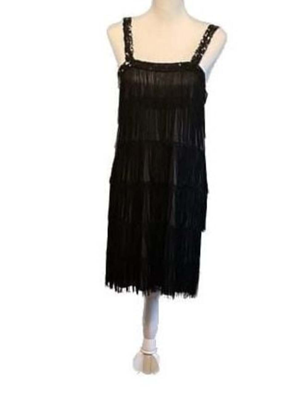 VTG  Shimmering‎ Roaring 20s Black Tiered Fringe Flapper gown Sequins
